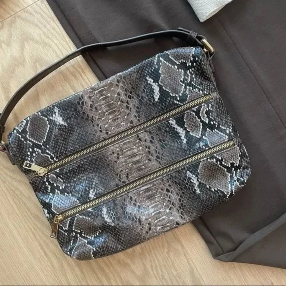 Faux snakeskin clutch